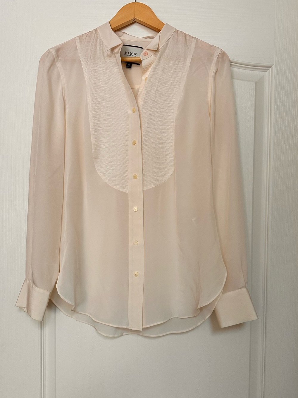Thomas Pink Cream Button-Down Silk Blouse